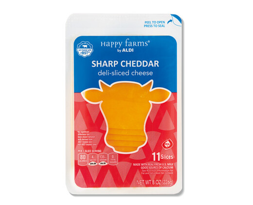 Deli Sliced Sharp Cheddar Cheese Happy Farms ALDI US