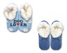 Serra Ladies Cozy Knit Slipper Socks Dog Lover and Dark Blue With Bow