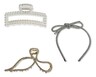 Visage Hair Accessories Claw Clip, Skinny Bow and Headband Pearl