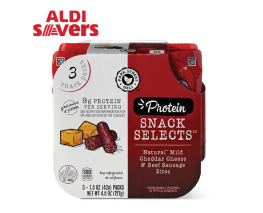 ALDI Savers Park Street Deli Mild Cheddar Cheese &amp; Beef Sausage Bites Protein Snack Selects