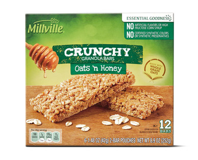 Millville Crunchy Granola Bars Oats Honey Or Peanut Butter Aldi Us