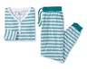 Serra Ladies 2 Piece Fleece Pajama Green Stripes