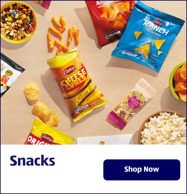 Snacks. Shop Now.