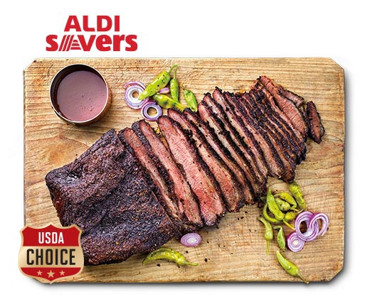 ALDI Savers. USDA Choice. Salt &amp; Pepper or BBQ Seasoned Brisket