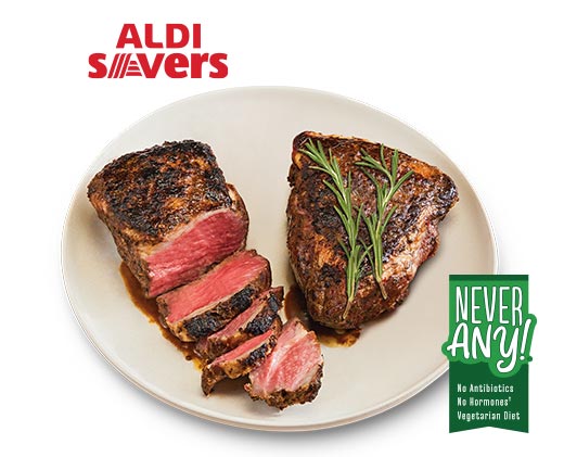 ALDI Savers. Never Any! Seasoned Lamb Leg Steaks